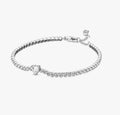 Pulsera Tenis Plateada Corazón Blanco