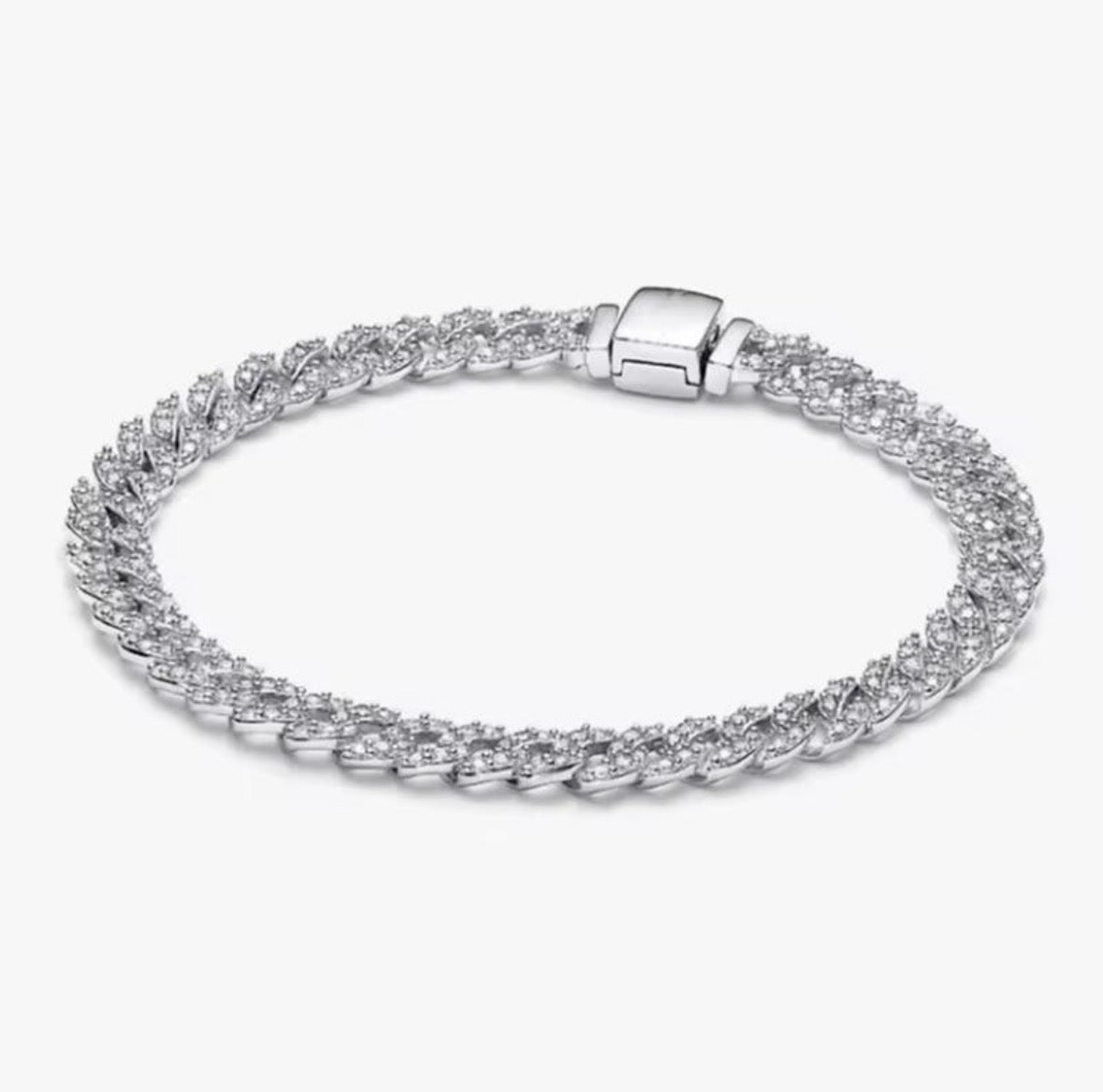 Pulsera Cadena Cubana Plateada