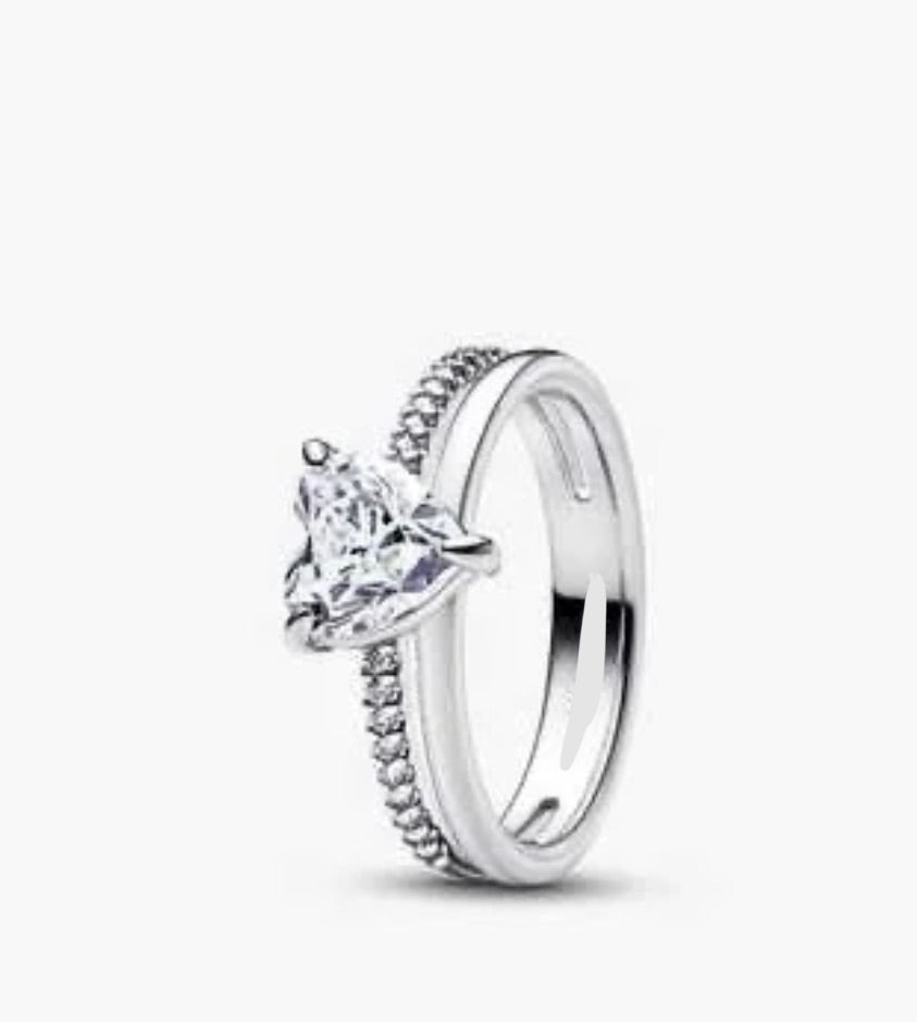 Anillo Plateado Corazón Blanco