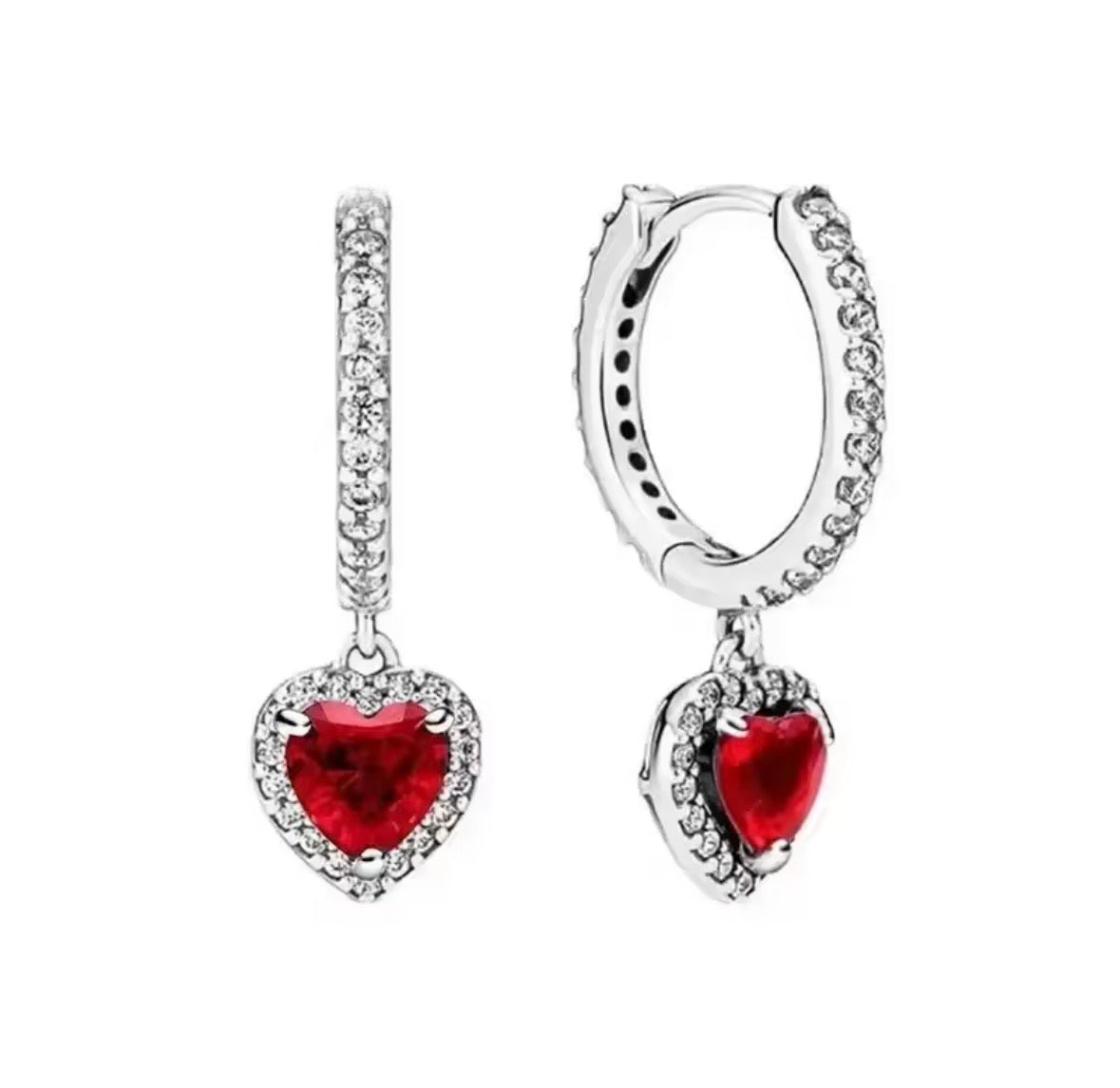 Pendientes Plateados Corazón Rojo