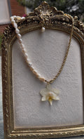 Collar Dorado con Flor Real Orquídea Amarilla-Blanca | JOYERÍA BOTÁNICA |
