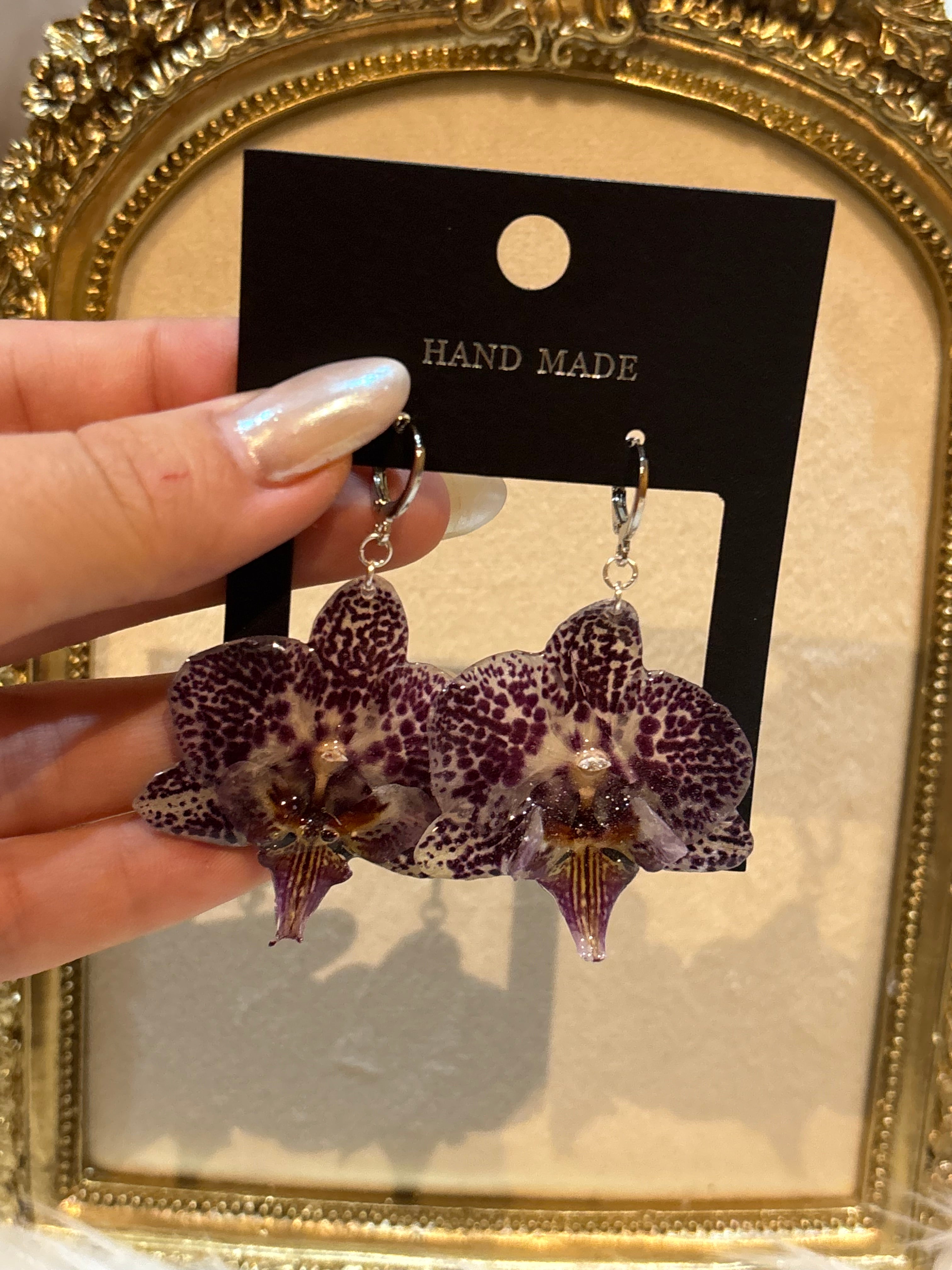 Pendientes Plateados con Flor Real Orquídea Blanca-Morada | JOYERÍA BOTÁNICA |