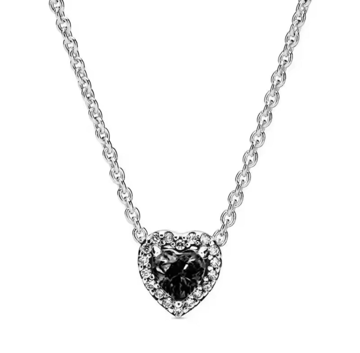 Collar Plateado Corazón Negro