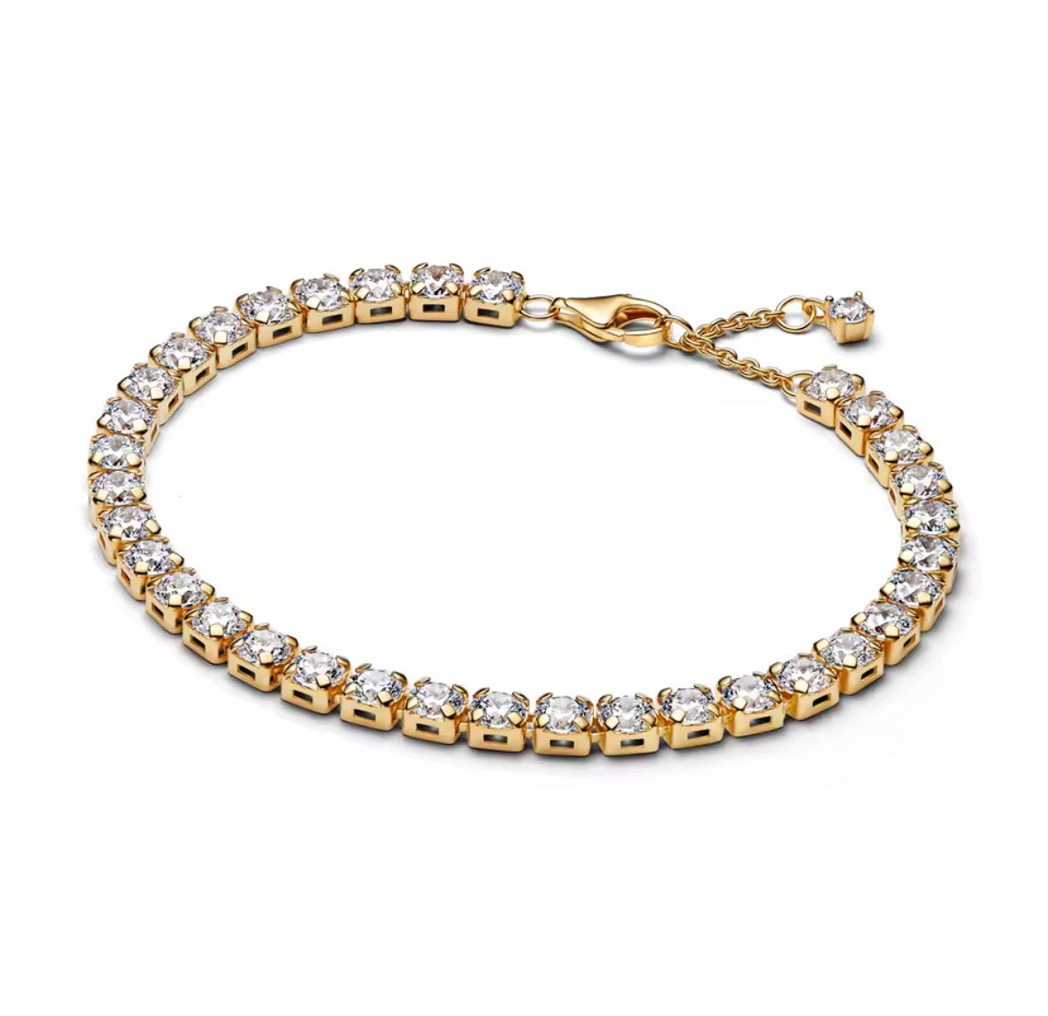 Pulsera Tenis Dorada Piedras Blancas