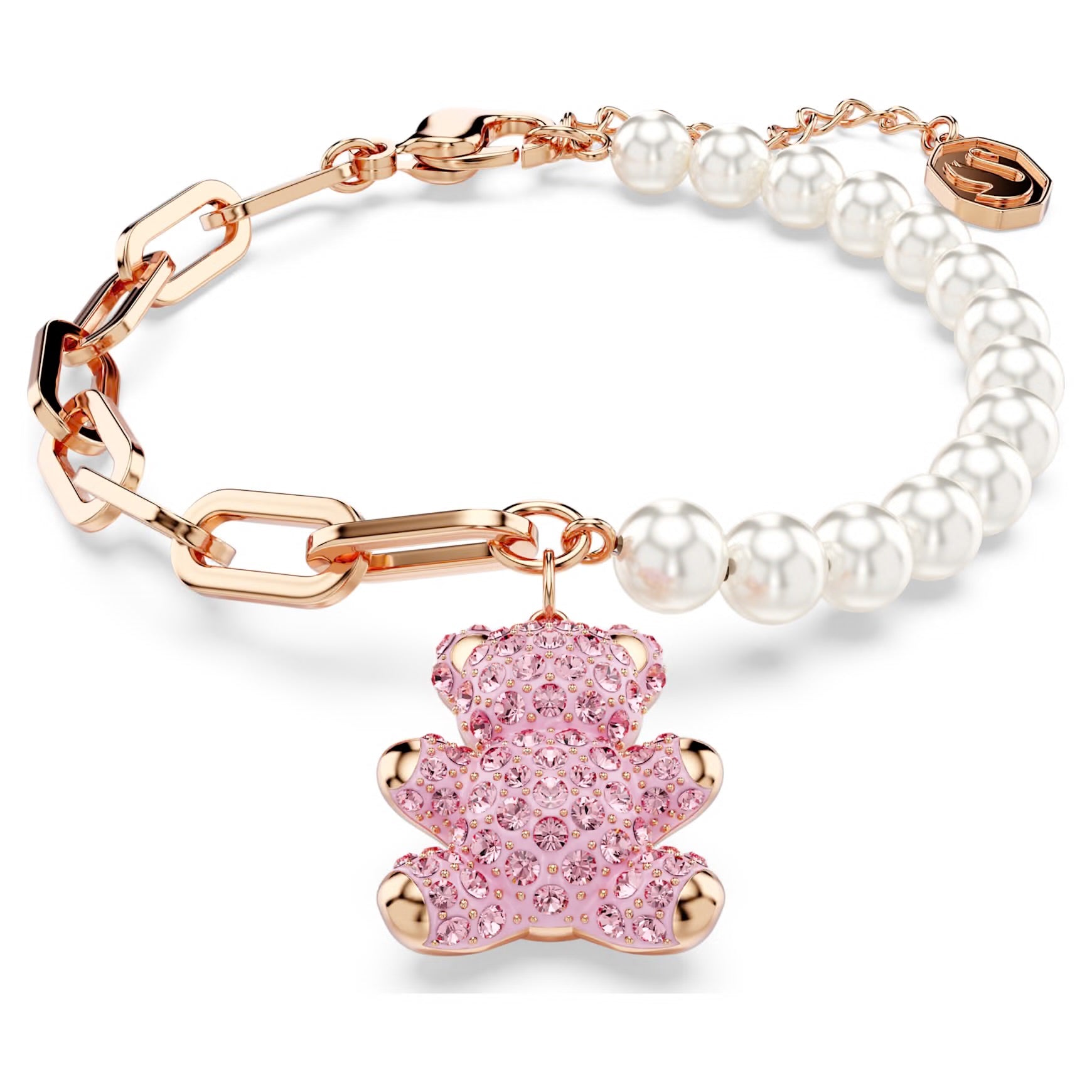Pulsera Rosa Oso Rosa y Perlas