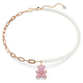 Collar Rosa Oso Rosa Corazón y Perlas