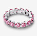 Anillo Plateado Corazones Rosas