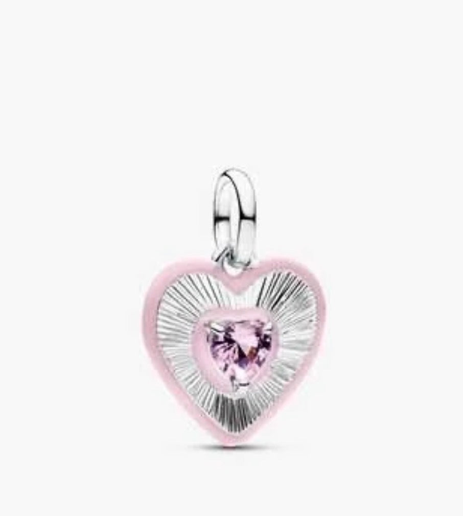 Charm Plateado Corazón Rosa