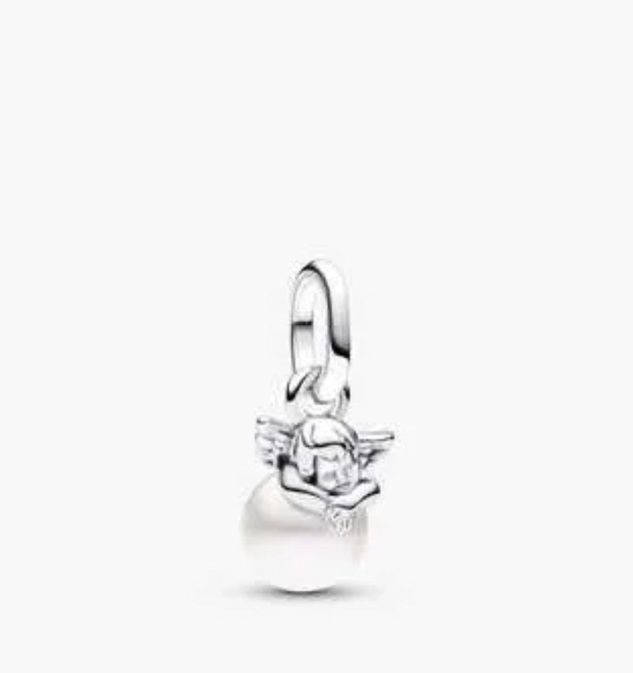 Charm Plateado Angel Con Perla