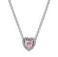 Collar Plateado Corazón Rosa