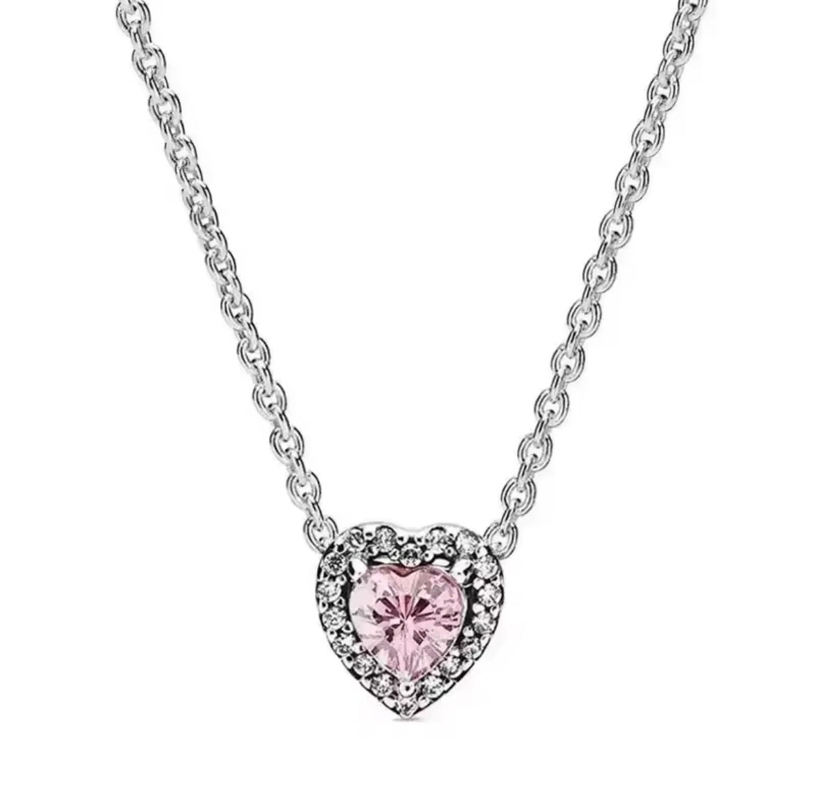 Collar Plateado Corazón Rosa