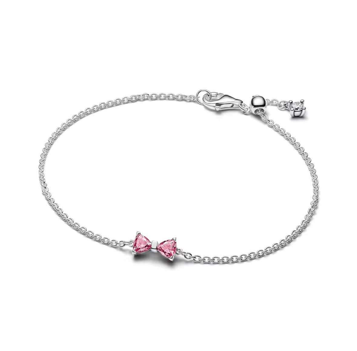 Pulsera Plateada Lazo Rosa