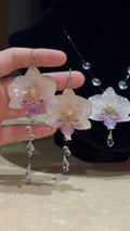 Pendientes con Gotas y Flor Real Orquídea Blanca-Morada | JOYERÍA BOTÁNICA |