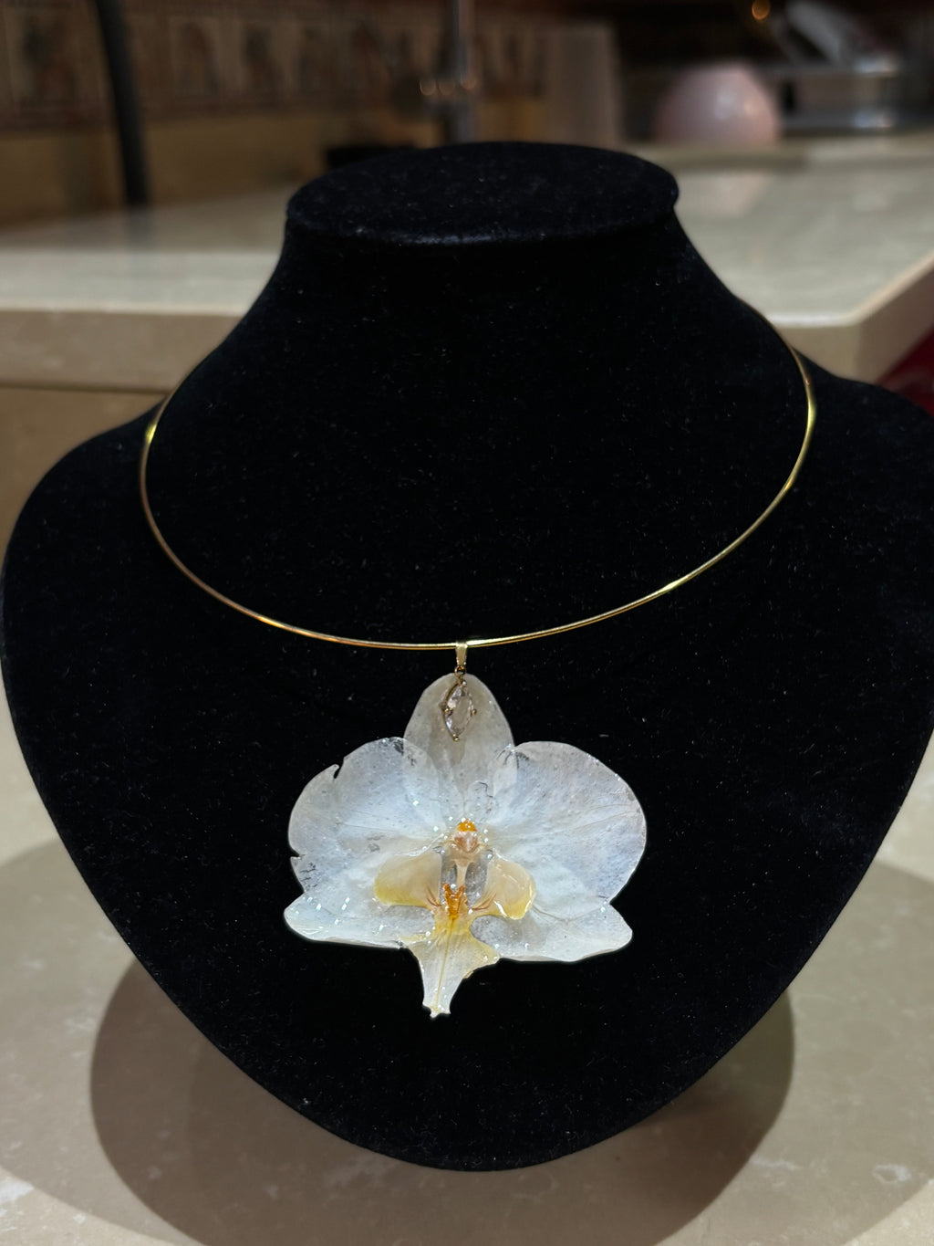 Collar Dorado con Flor Real Orquídea Blanca-Amarilla| JOYERÍA BOTÁNICA |