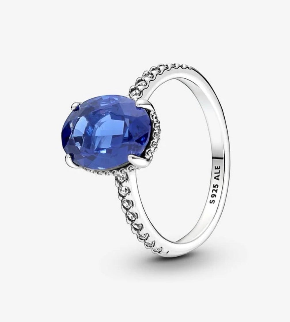 Anillo Plateado Piedra Azul