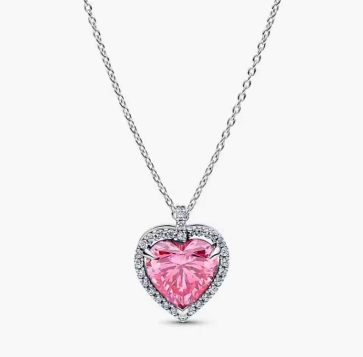 Collar Plateado Corazón Rosa
