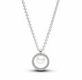 Collar Plateado Circular con Perla y Circonitas