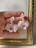 Pendientes Dorados con Flor Real Orquídea Blanco-Morada | JOYERÍA BOTÁNICA |