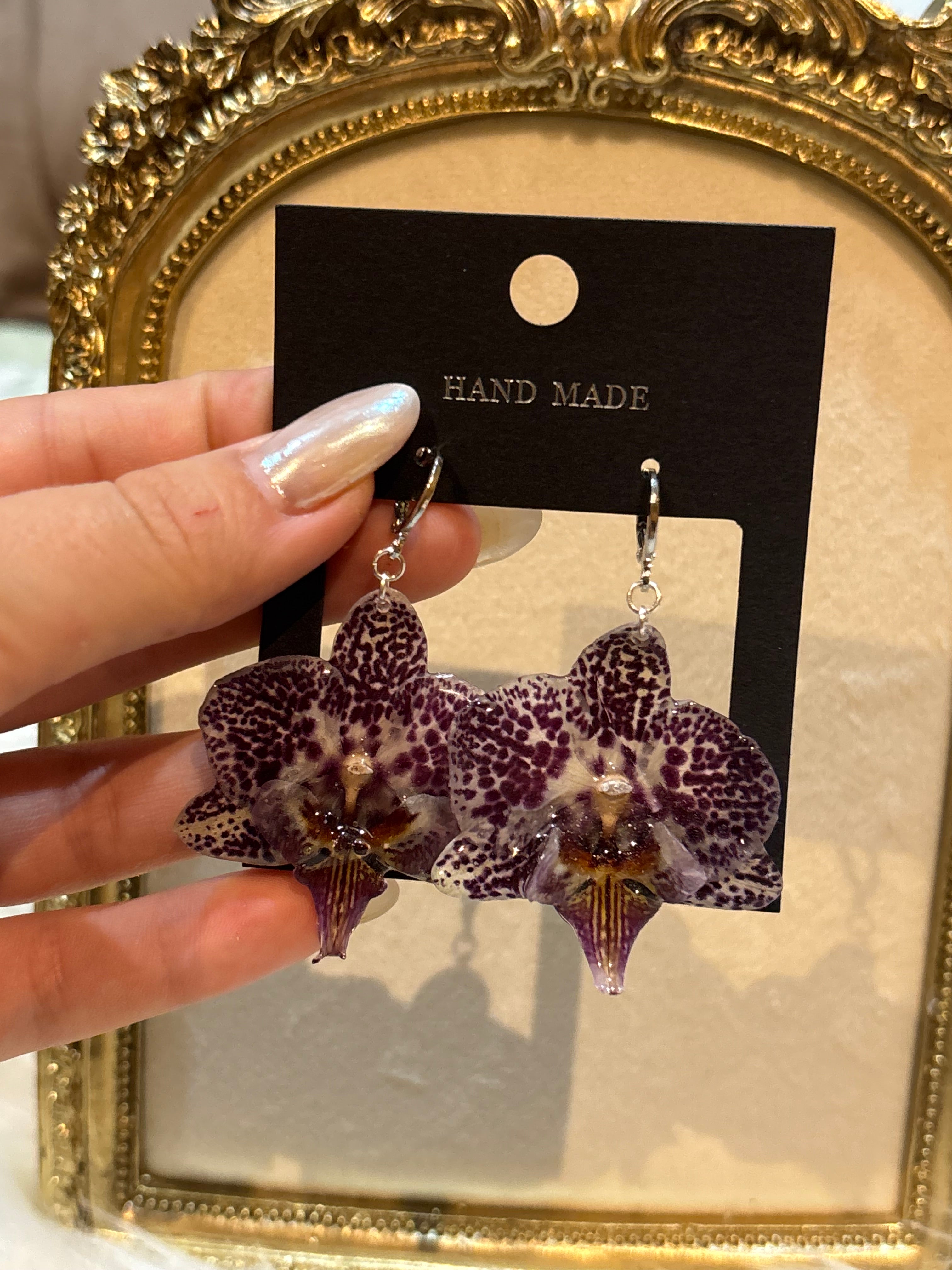 Pendientes Plateados con Flor Real Orquídea Blanca-Morada | JOYERÍA BOTÁNICA |