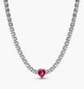 Collar Plateado Corazón Rojo