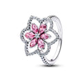Anillo Plateado Flor Rosa