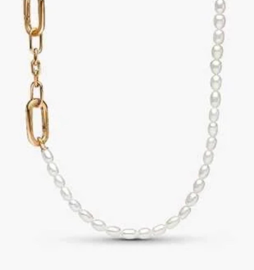 Collar Cadena Dorada Con Perlas