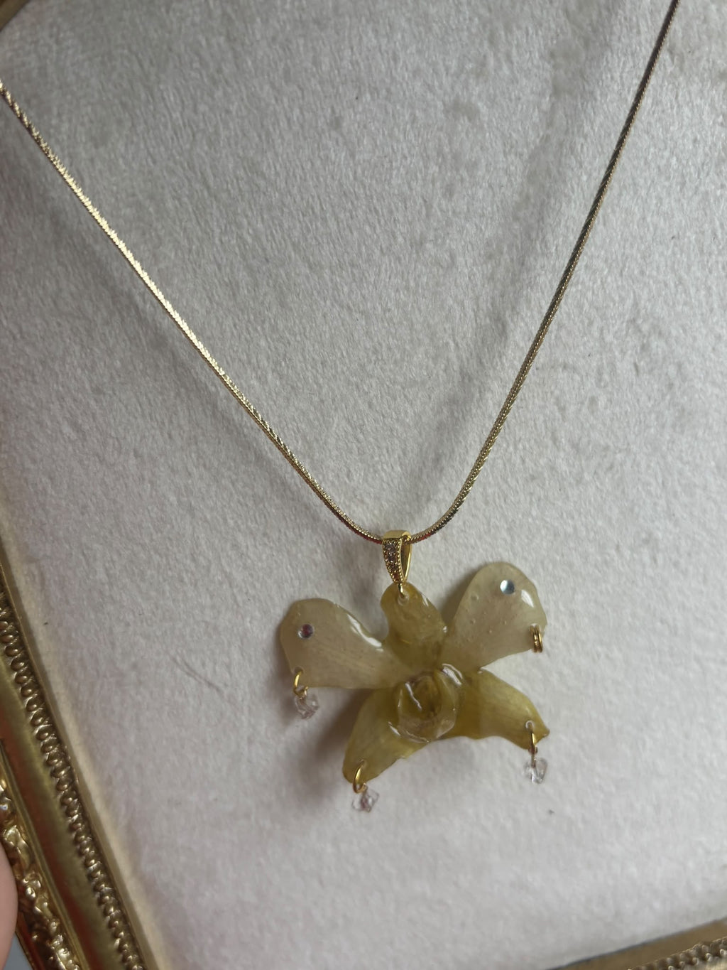 Collar Dorado con Flor Real Orquídea Amarilla| JOYERÍA BOTÁNICA |