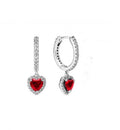 Pendientes Plateados Corazón Rojo