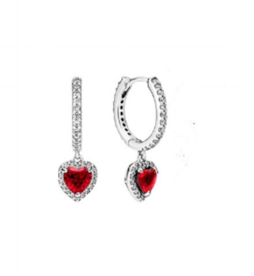 Pendientes Plateados Corazón Rojo