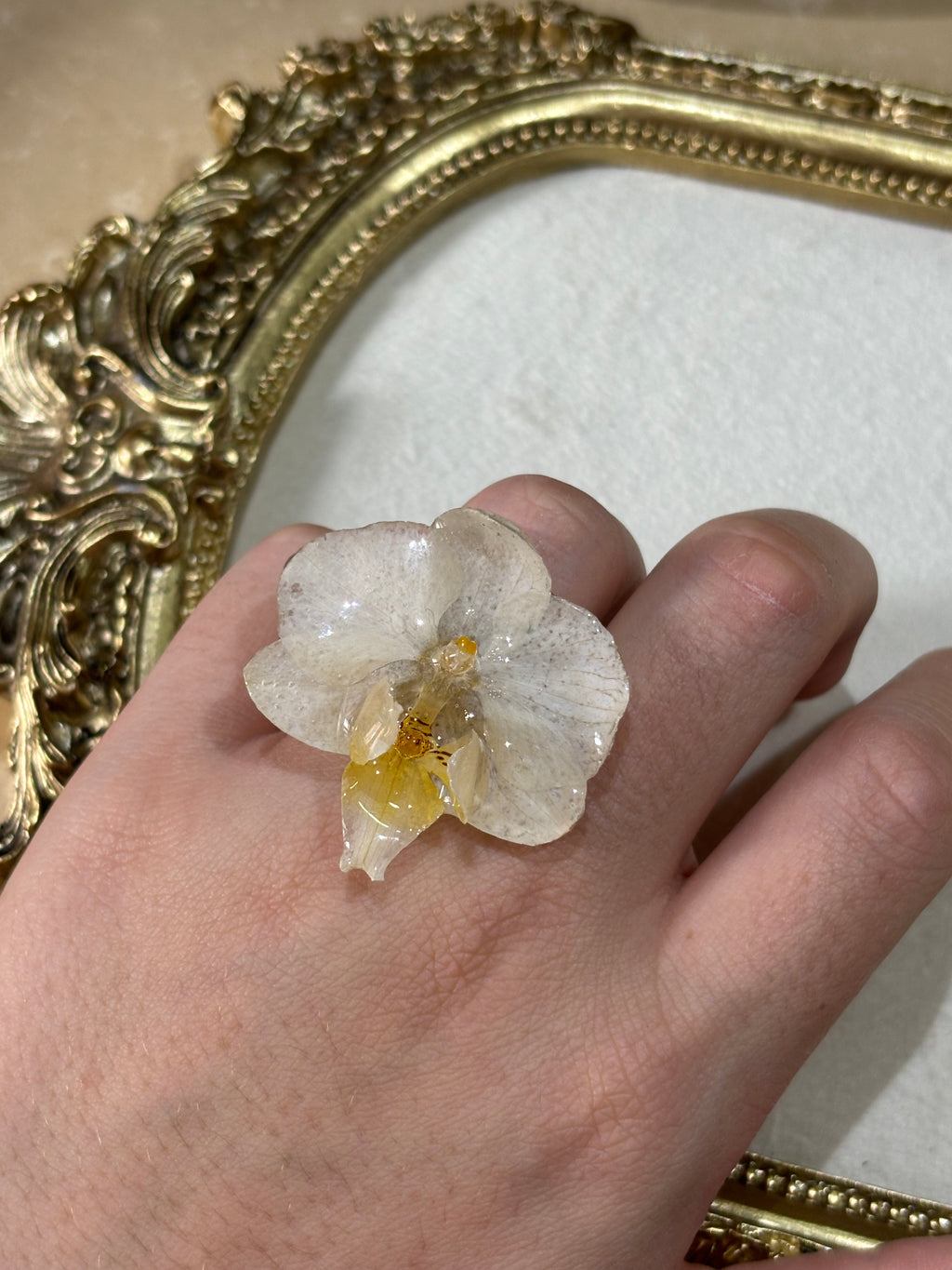 Anillo con Flor Real Orquídea Blanca | JOYERÍA BOTÁNICA |