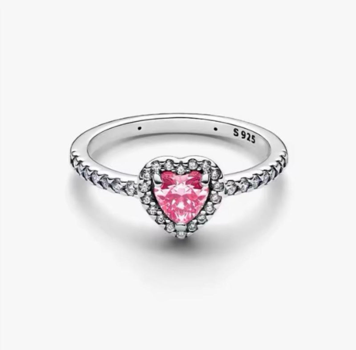 Anillo Plateado Corazón Rosa