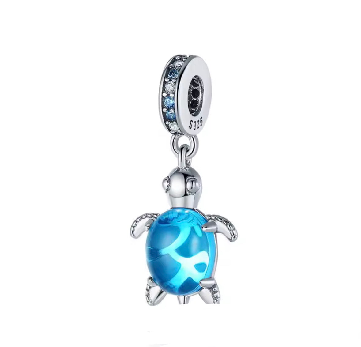 Charm Plateado Tortuga Azul
