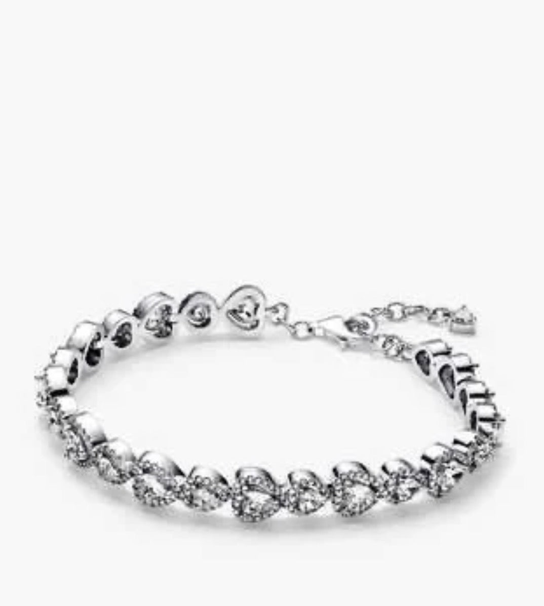Pulsera Plateada Corazones Blancos