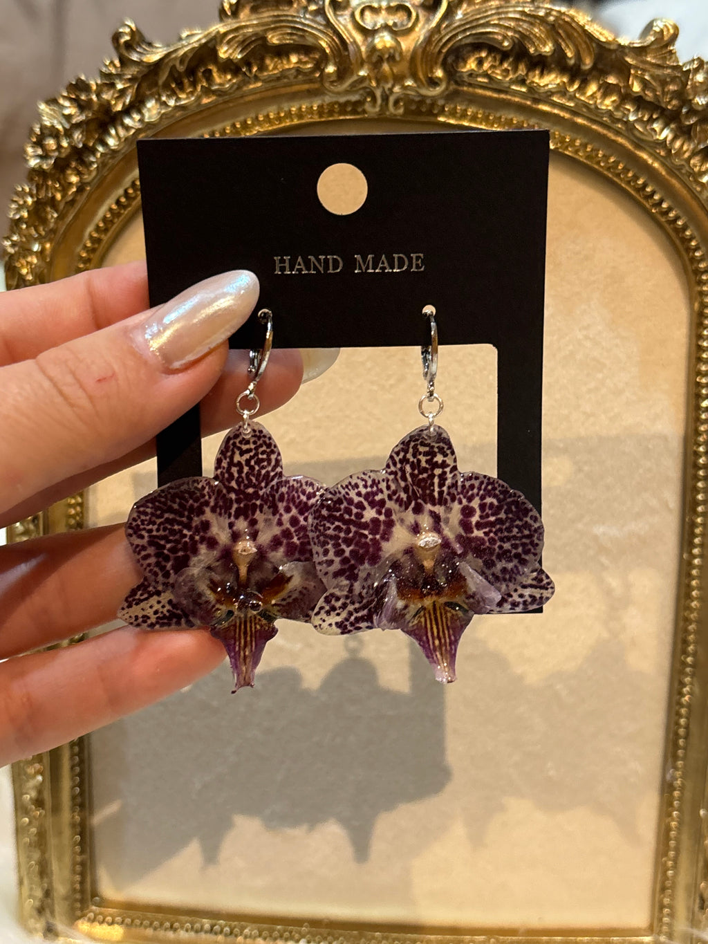 Pendientes Plateados con Flor Real Orquídea Blanca-Morada | JOYERÍA BOTÁNICA |