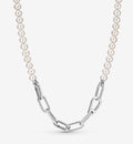 Collar Cadena Plateada Con Perlas
