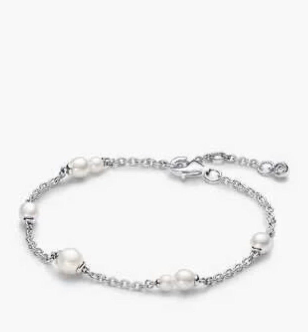 Pulsera Cadena Plateada Con Perlas
