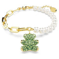 Pulsera Dorada Oso Verde y Perlas